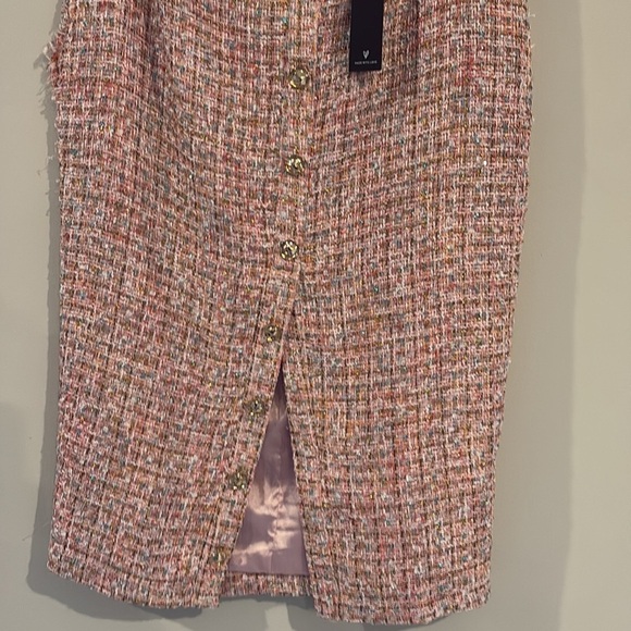 Lulus Charming Icon Pink Tweed Lurex Button-front Midi Skirt - Size L - Picture 4 of 5